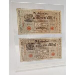Historic Currency Set 1910 German 1000 Red Seal Mark wth Display- Rare Pair